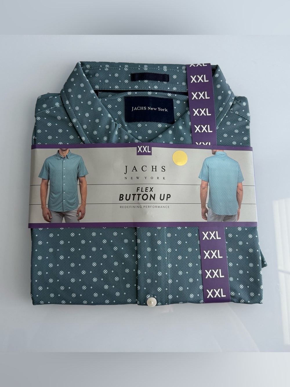 Jachs Men’s  Green Flex Button-Up Collared Shirt Size XXL